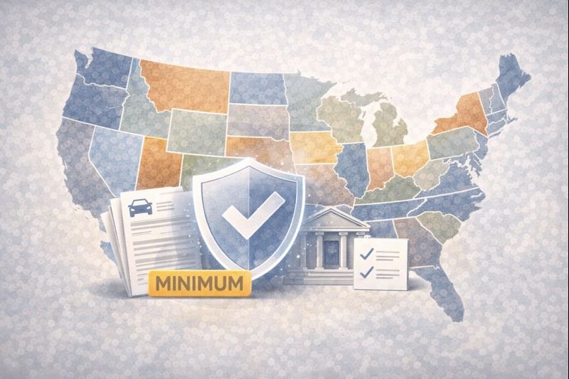 Illustration showing minimum insurance standards applied across different U.S. states.