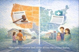 Illustration showing differences in insurance laws across U.S. states.